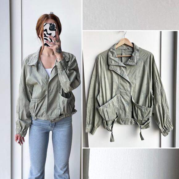 Free People Green Parachute Utility Jacket Size S Lightweight Slouchy Indie - Picture 13 of 16